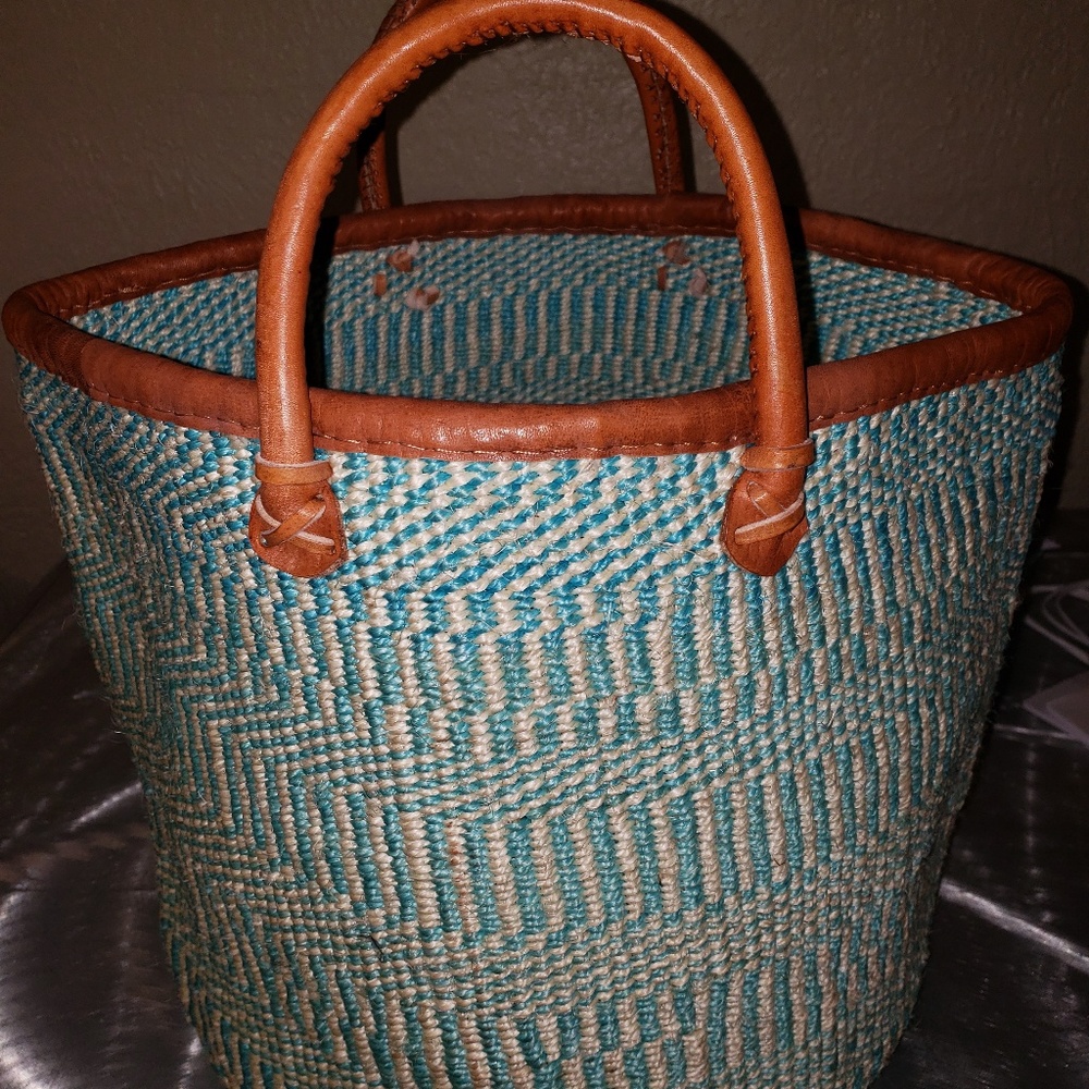 Sold!African Custom Straw/Leather Woven Tote Large